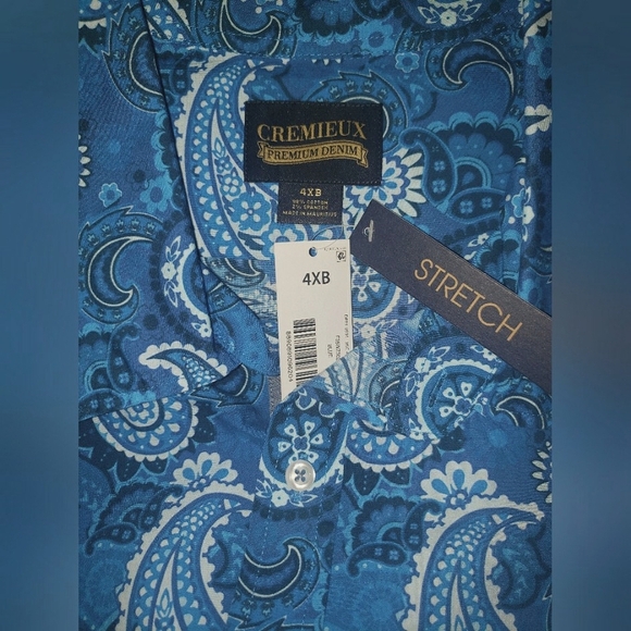 Blue Paisley Big Man 4XB Cotton Psychedelic Retro Boho Button Front Shirt - Picture 4 of 5